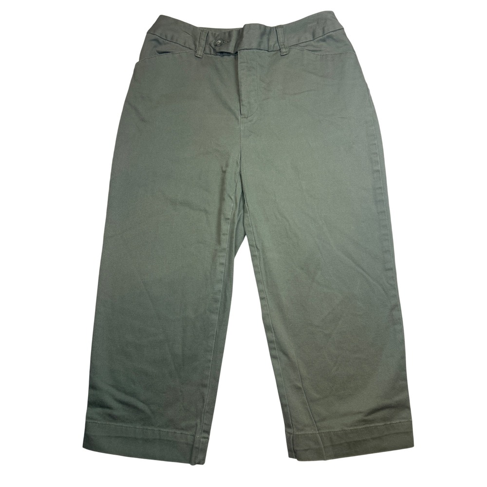 St Johns Bay Womens Size 4 Olive Green Stretch Cotton Capri Cropped Pants Twill‎